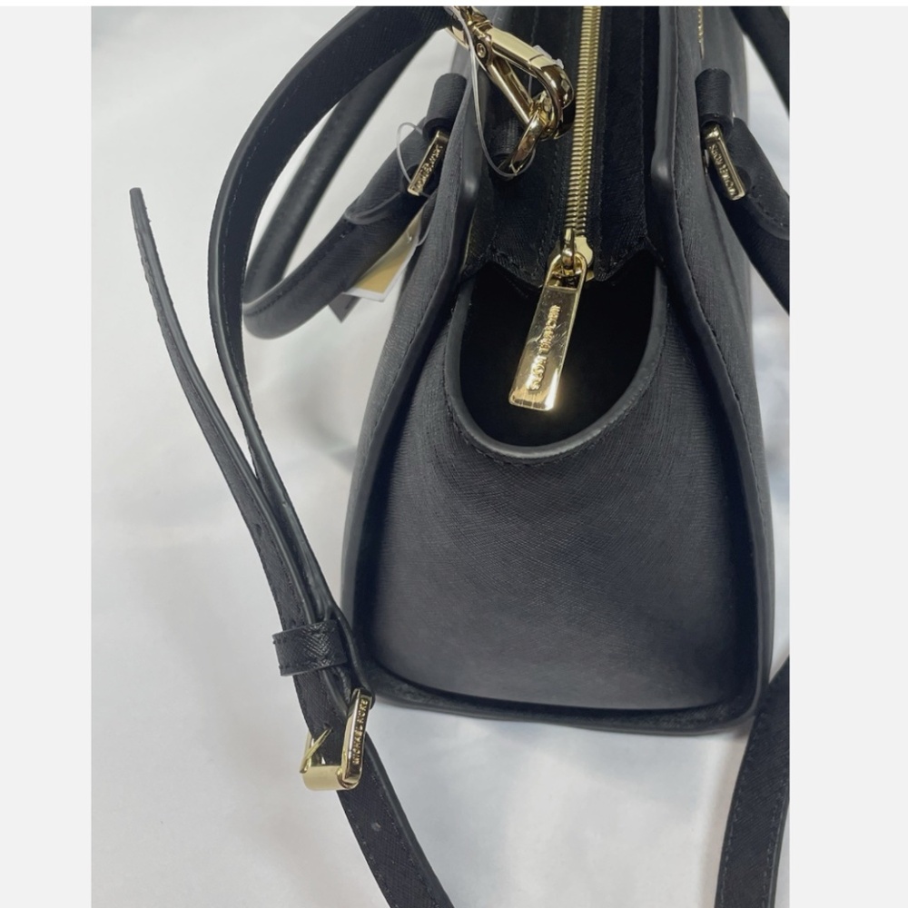 NEW Michael Kors Satchel Medium Size Handbag Crossbody Bag Black Leather/Gold - Picture 8 of 8